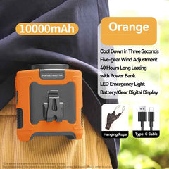 Outdoor Portable Waist Fan Hanging Neck Fan Strong Wind with Power Bank 20000mAh LED Lighting for Sports Courier Outdoor Working