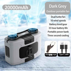 Outdoor Portable Waist Fan Hanging Neck Fan Strong Wind with Power Bank 20000mAh LED Lighting for Sports Courier Outdoor Working