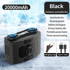 Outdoor Portable Waist Fan Hanging Neck Fan Strong Wind with Power Bank 20000mAh LED Lighting for Sports Courier Outdoor Working