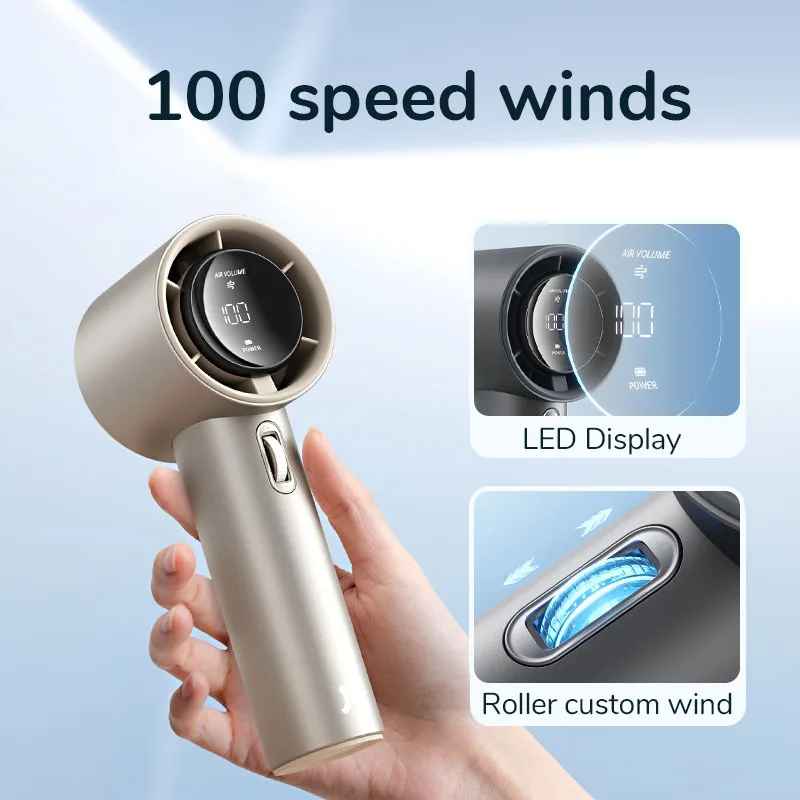 JISULIFE Mini Portable Hand Fan, 100 Wind Speeds, 5000mAh USB Battery Rechargeable, LED Digital Display, Travel, Camping, Outdoor