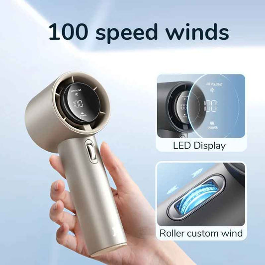 JISULIFE Mini Portable Hand Fan, 100 Wind Speeds, 5000mAh USB Battery Rechargeable, LED Digital Display, Travel, Camping, Outdoor