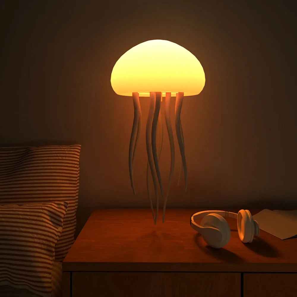 Jellyfish LED Night Light RGB Adjustable Color Active Tentacle USB Rechargeable Bedside Lamp with Polished Base Jellyfish Lights